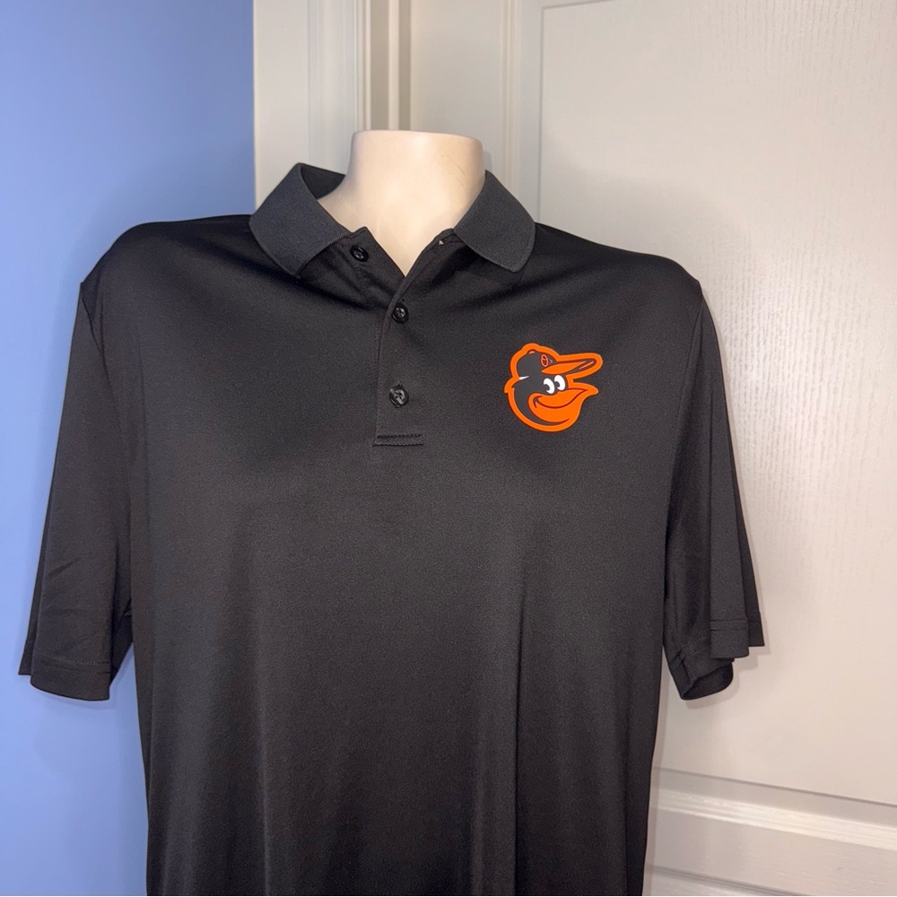 Fanatics Men's Black Orioles Polo Shirt with Orange Logo size L